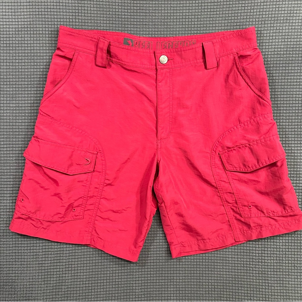 Reel Legends Red Nylon Fishing Cargo Shorts Mens Size 36 Outdoor Boat